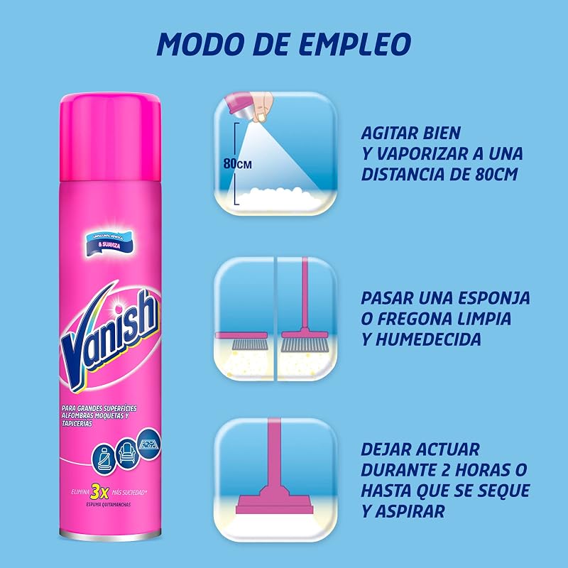Quitamanchas para alfombras, moquetas, tapicerías y grandes superficies, formato espuma, El embalaje puede variar