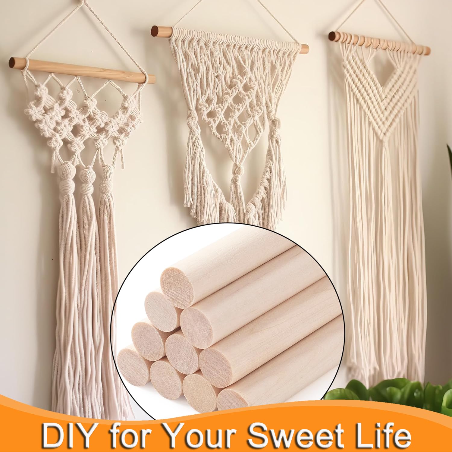 10PCS Dowel Rods Wood Dowels, 1/2 x 12 Inch Round Wooden Sticks for Craft, Macrame Dowel, Unfinished Solid Wood Sticks for Arts and DIYers