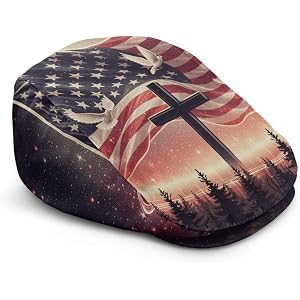 JoyLamoria Patriotic Newsboy Cap for Men Memorial Day Soft Gentleman's Flat Cap Adjustable Sun Hat for Parade or BBQ