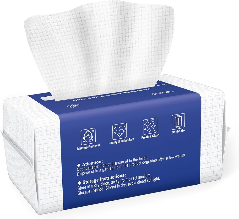 ourmed life Face Towels Disposable Biodegradable 100 Count 7.8 in x 7.8 in