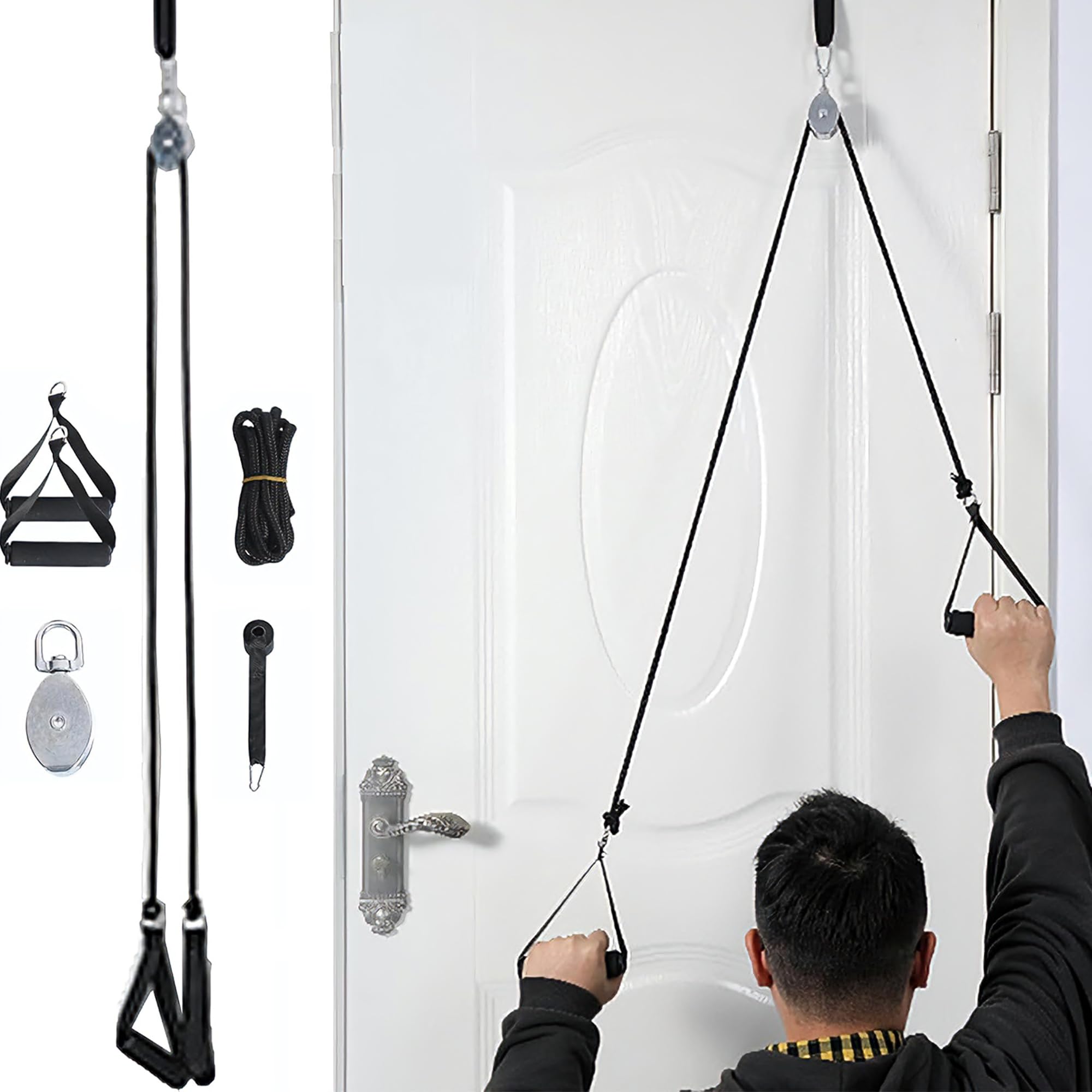 SQAQS Shoulder Pulley for Physiotherapy, Over The Door Pulley System for Shoulder Rehab, Rotator Cuff Exerciser for Arm Rehabilitation, Frozen Shoulder, Tendonitis (Four piece set)