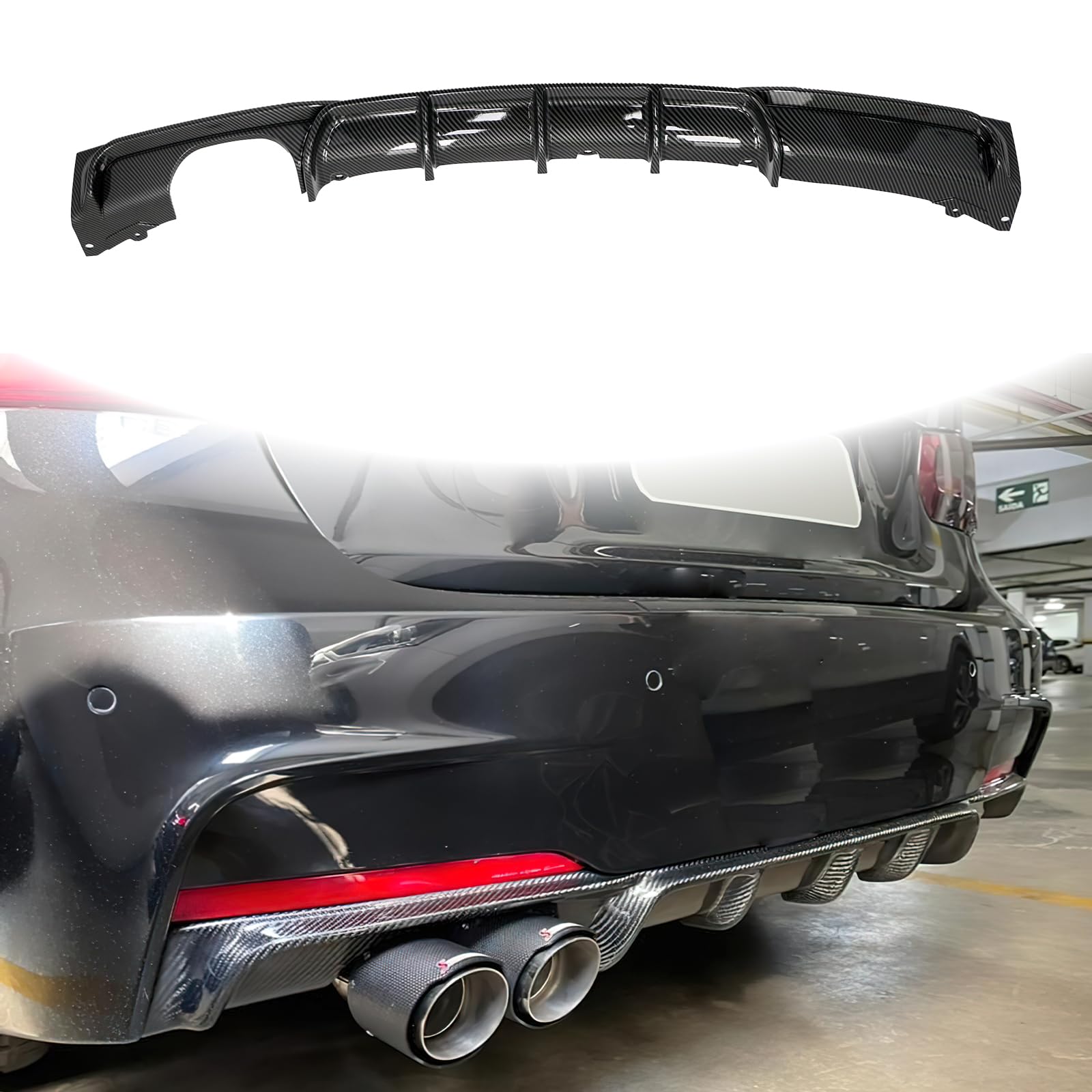 Photo 1 of KETAI Rear Diffuser Compatible with 2012-2018 BMW 3 Series F30 F35 328i M-Performance Style Rear Bumper Lower Lip Diffuser Single Exhaust Two Outlet (Carbon Look)