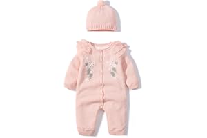 IADOER Baby Newborn Boy Knitted Sweater Romper Cotton Longsleeve Outfit with Kids Winter Warm Hats Set