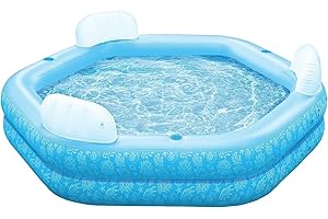 PY SUPER MODE Blue Inflatable Swimming Pool,Oversized 88" x 83" x 23" Thickened Inflatable Pool for Kids,Swimming Pool for Kids & Adults,Inflatable Pool and Swimming Pool for Outdoor, Garden, Backyard, Water Party