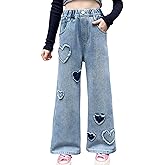 NABER Kids Girls Casual Baggy Wide Leg Denim Pants Elastic Waist Casual Jeans Age 5-14