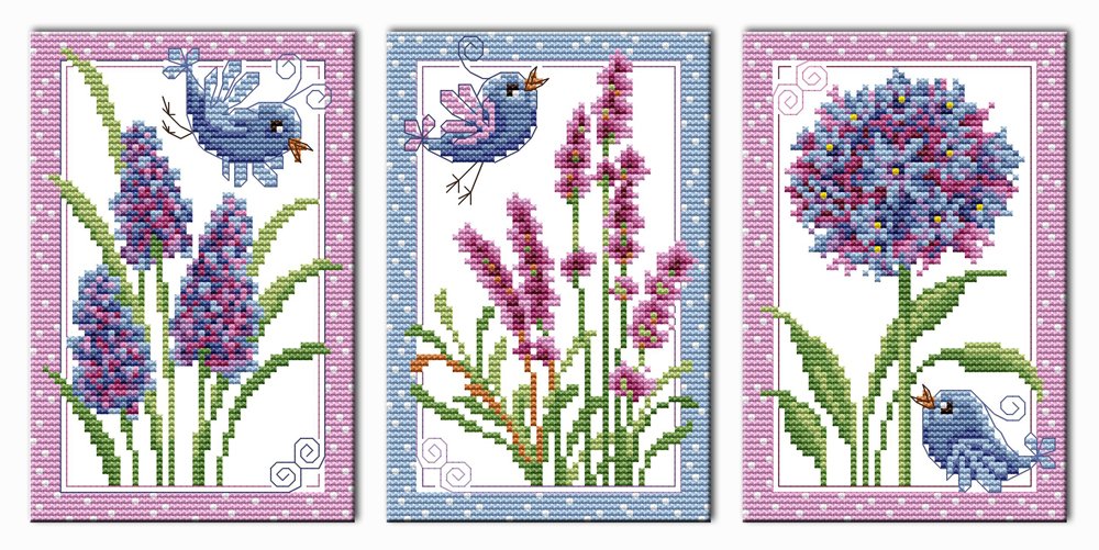 Stamped Cross Stitch Kits Christmas Gift14Count 32cmx29cm DIY Needle Work for Home Decor (Birds and Flower)