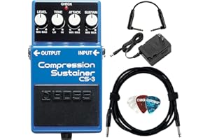Boss CS-3 Compressor/Sustainer Bundle with Gearlux Power Supply, Instrument Cable, Patch Cable, and Picks
