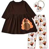 Aalizzwell Toddler Girls Thanksgiving Outfits, Little Girl Turkey Ruffle Tunic Top Pants Clothes Set