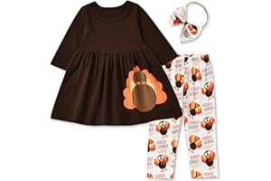 Aalizzwell Toddler Girls Thanksgiving Outfits, Little Girl Turkey Ruffle Tunic Top Pants Clothes Set