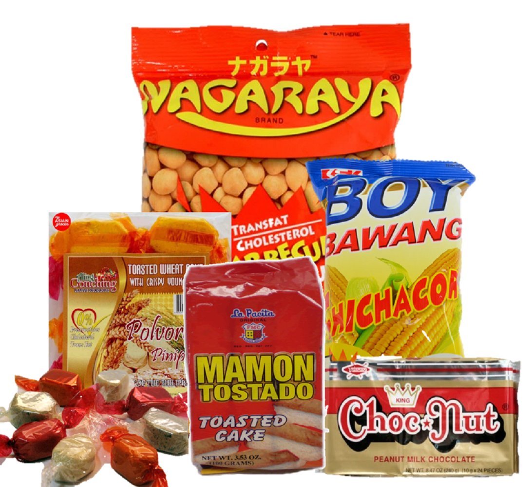 Assorted Filipino food/snacks, nagaraya cracker nuts, boy bawang, mamom