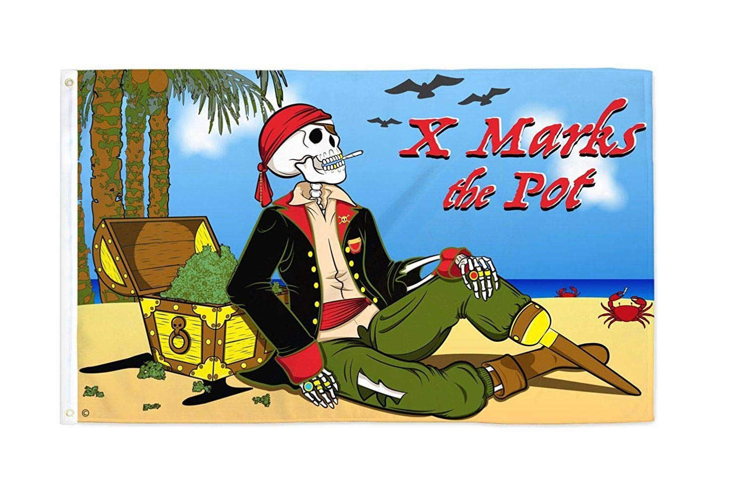 AZ FLAG - Pirate X Marks The Pot Flag - 3x5 Ft - 100D Polyester Skull Crossbones Rasta Banner with Two Metal Grommets - Fade Resistant - Vivid Colors - 3' x 5' Feet - 150x90 Cm