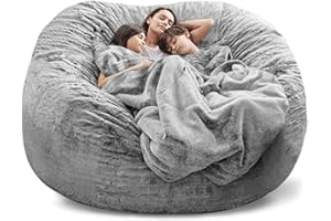 GQZGGXX Bean Bag Chair Cover, Durable Comfortable Chair PV Fur Bean Bag Sofas Faux Fur Sofa Living Room Sofa Bed Large Bean Bag Chairs for Adults (No Filler,Cover only) 7ft Light Grey