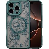 XIZYO Magnetic Case for iPhone 15 Pro Max, Floral Flower Cute Aesthetic Case [Compatible with Magsafe] for Women Girls Rose Pattern Slim TPU Bumper Shockproof Protective Cover, Branch Rose/Green
