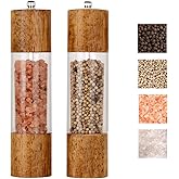 2 Pack Premium Salt and Pepper Grinder,Manual Wooden Salt and Pepper Mill Shaker Set,Adjustable Coarseness,Acrylic Clear Body