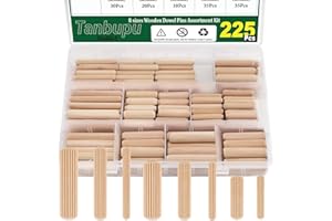 Tanbupu 225Pcs 8 Values Wood Dowels Kit 1/4" 5/16" 3/8", Wooden Dowel Pins, Fluted Wood Dowels Rods for Crafts, Furniture, DIY Manual