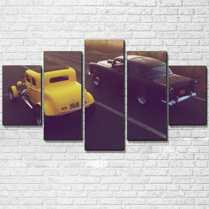 American Graffiti Cars Creative Gift 5 panel Canvas wall art canvas Prints Modern Home Living