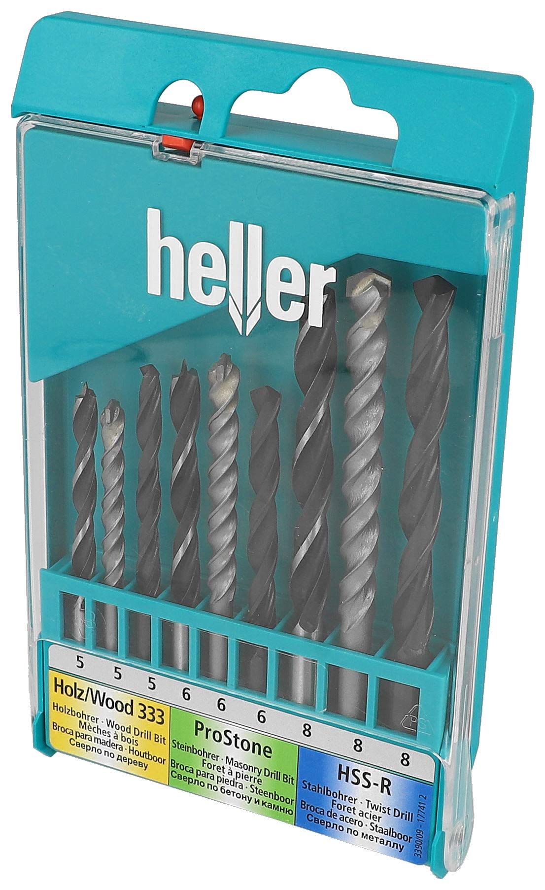 Heller Tools 3390/09 Mix Cassette Universal Drill Bit HSS, Stone & Wood, Set 9-pcs. 3 x Ø 5/6/8 mm, Set of 9 Pieces