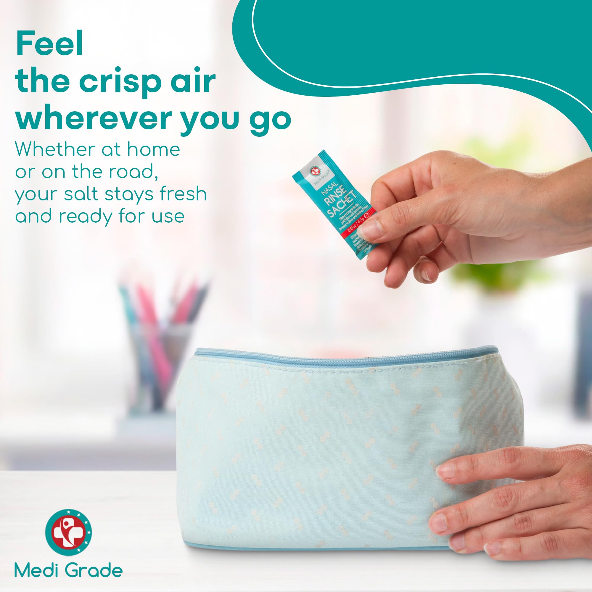 Medi Grade Sinus Rinse Packets – Nasal Rinse Essentials Kit of 130 x Salt Packets and Convenient Storage Bag - Enjoy Effortless Nasal Irrigation at Home or On The Go with Our Neti Pot Salt Packets