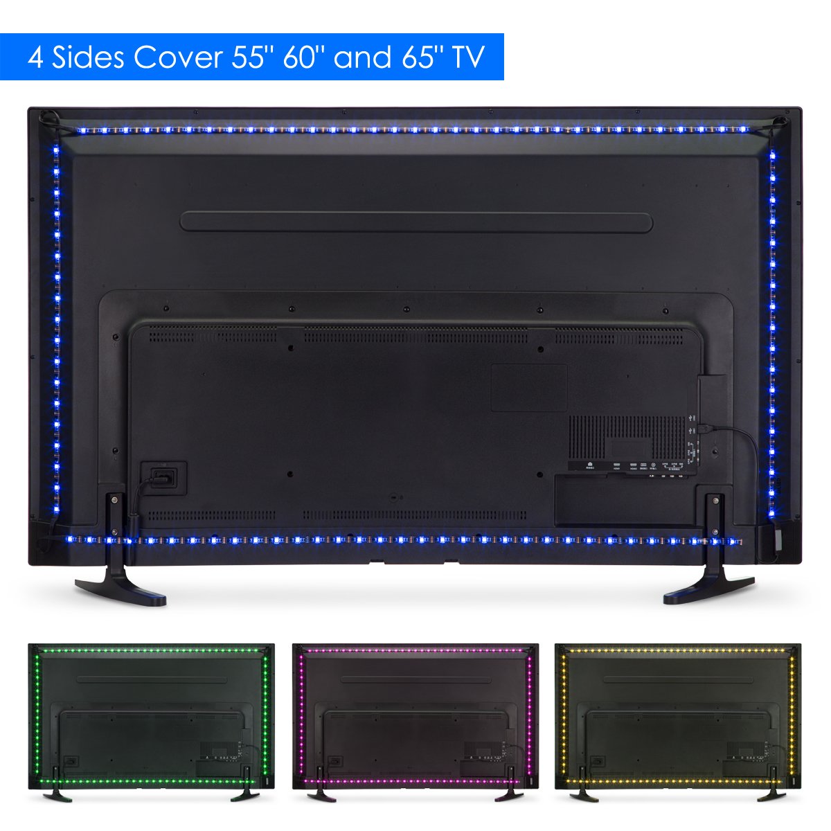 TV LED Backlight, WILLED USB LED Strip Lights kit Customized for TV 55 60 65 inch Monitor Bias Lighting RGB Light Strip 12.6ft with RF Remote