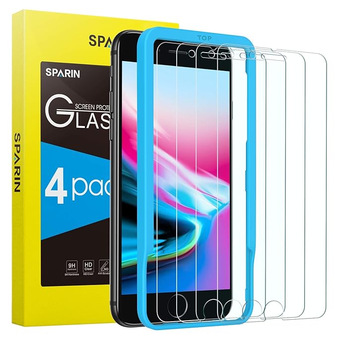 SPARIN [4 Stück Panzerglas Schutzfolie kompatibel mit iPhone 8, iPhone 7, iPhone 6s und iPhone 6, mit [9H Härte] [Anti-Kratze