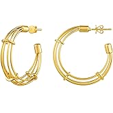 VACRONA Gold Hoop Earrings for Women 14K Gold Plated S925 Sterling Silver Post Open Hoops Twisted Split Rope Hypoallergenic Everyday Jewelry Gifts
