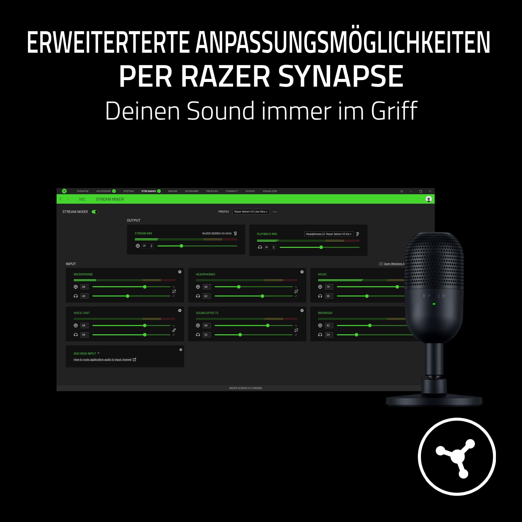 Razer Seiren V3 Mini - Ultrakompaktes USB-Mikrofon (14mm Supernieren Kondensatormikrofon, Tap-to-Mute-Sensor mit LED-Anzeige, integrierter Stoßdämpfer, Plug-and-Play Design) Schwarz 7