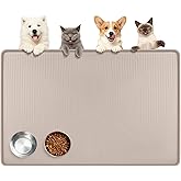 Lorvain 45" x 30" Cat Food Mat, Extra Large Silicone Pet Feeding Mat with Raised Edges, Pet Placemat for Cat Dog Food and Water Bowl Waterproof, Non-Slip, Easy to Clean, Floor Protection, Beige