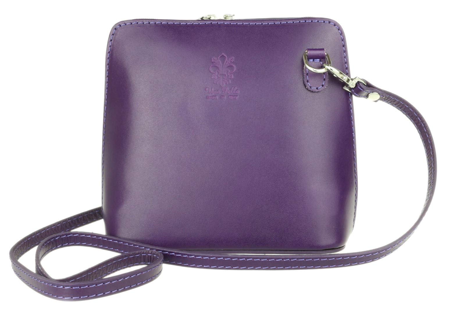 Girly Handbags Womens Genuine Leather Rigid Cross Body Shoulder Bag Real Italian (Dark Purple)