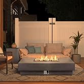 SiTimmGer 60-inch Outdoor Propane Fire Pit Coffee Table with Tank Cover, 50,000 BTU Concrete Rectangle Modern Outside Fire Table, Auto-Ignition, Included Lava Rocks, Metal Lid &amp; Waterproof Cover