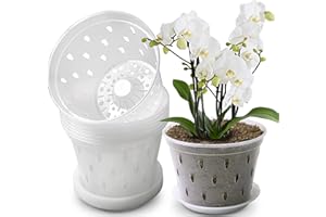 lanccona Orchid Pot, 7 Inch 8 Pack Orchid Pots with Holes and Saucers, Clear Plastic Plant Pot Indoor