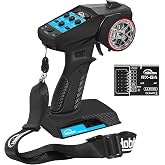 Hobby Fans RC Radio System 4CH 2.4G RC Transmitter with Receiver Built-in Gyro and Lanyard Anti-Jamming Remote Controller for RC Car Crawler Boat (Black &amp; Blue)