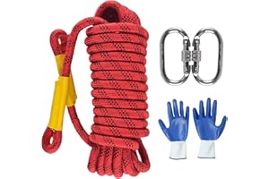 JIUXQT 16mm 48Ft/15m Climbing Rope Strong Rope Tree Climbing Gear Static Climbing Rope Arborist Equipment Rock Climbing Heavy Duty Tree Stand Camping Rope Survival Equipment Red