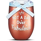 Plakko Fabulous Wine Tumbler for Women Birthday Gifts for Women–12oz Vacuum Insulated Stainless Steel Coffee Cup Party Mug with Lid, Mother's Day Gift for Her Mom Grandma Sister Friends, Rose Gold