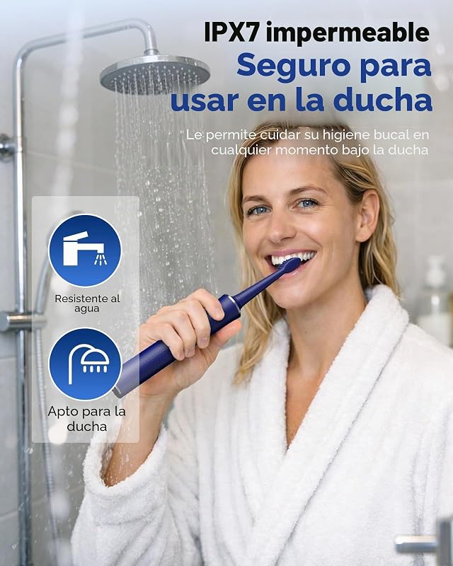 Cepillo de Dientes Eléctrico Sónico – Limpieza Profunda para Encías Sensibles, 5 Modos, 45 Días de Batería, 8 Cabezales, IPX7 Impermeable, Temporizador Inteligente, Ideal para Viajes (Azul)