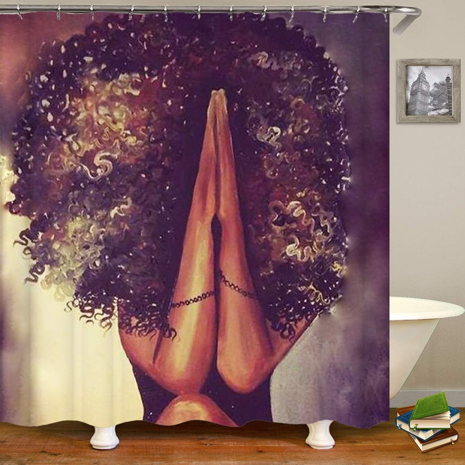 SARA NELL Black Art African American Women Prayer Gesture Shower Curtain,Waterproof Polyester Fabric,Extra Long Bath Curtains Bathroom Decorations,72X72 Inches with 12 Hooks