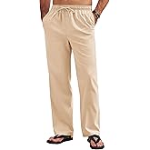 COOFANDY Men's Linen Pants Casual Loose Fit Beach Summer Yoga Pant Lightweight Drawstring Linen Trousers