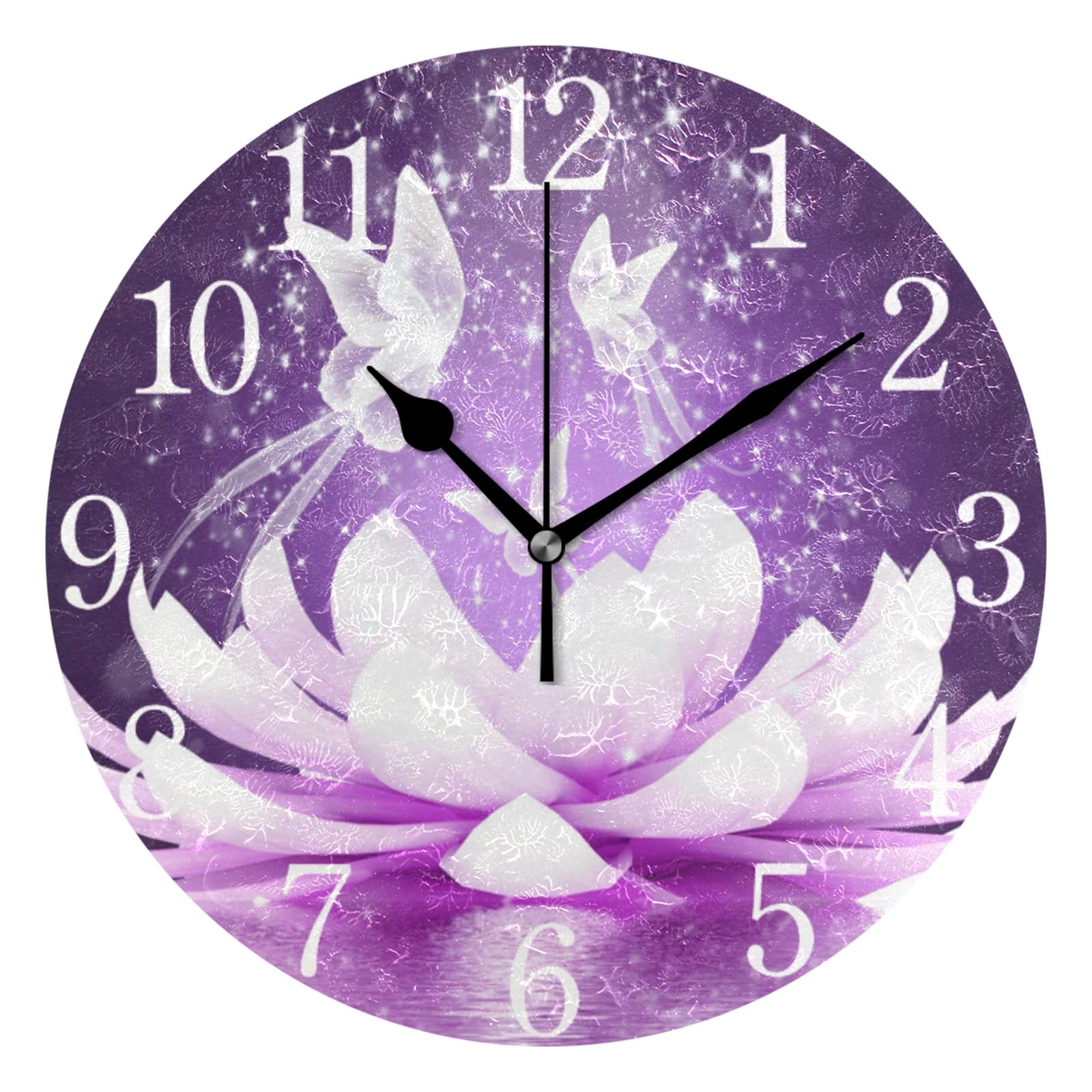 ISAOA Purple Flower Wall Clock for Bedroom Living Room Kitchen School Office, Non-ticking Silent Round Clock,25 CM