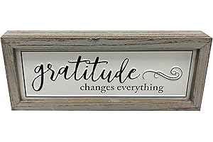Picfarce Rustic Gratitude Wood Metal Signs, 12" x 5" Framed Enamel Wall Hanging Decor Art, Embossed Retro Farmhouse Tabletop Block Sign for Mantel Shelf - GRATITUDE CHANGES EVERYTHING
