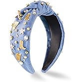 Western Cowgirl Headbands for Women, Rodeo Outfits Country Concerts Costume Cowboy Chic Boots Hat Charm Knotted Headband, Cowgirl Hair Accessories for Western Themed Party (Denim)