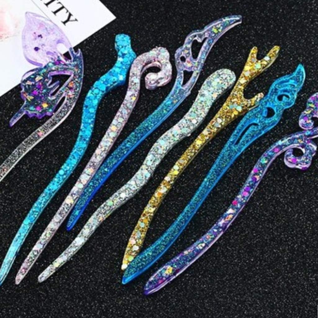 Women Headdress DIY Epoxy Resin Mold Set Silicone Hairpin Mould Girls Hair Jewelry Making Molds