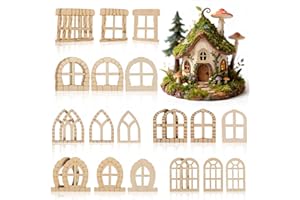 HEMOTON 25pcs Unfinished Miniature Window and Door Set DIY Wooden Props for Fairy Garden Dollhouse and Home Decor Projects Craft Supplies for Miniature Enthusiasts