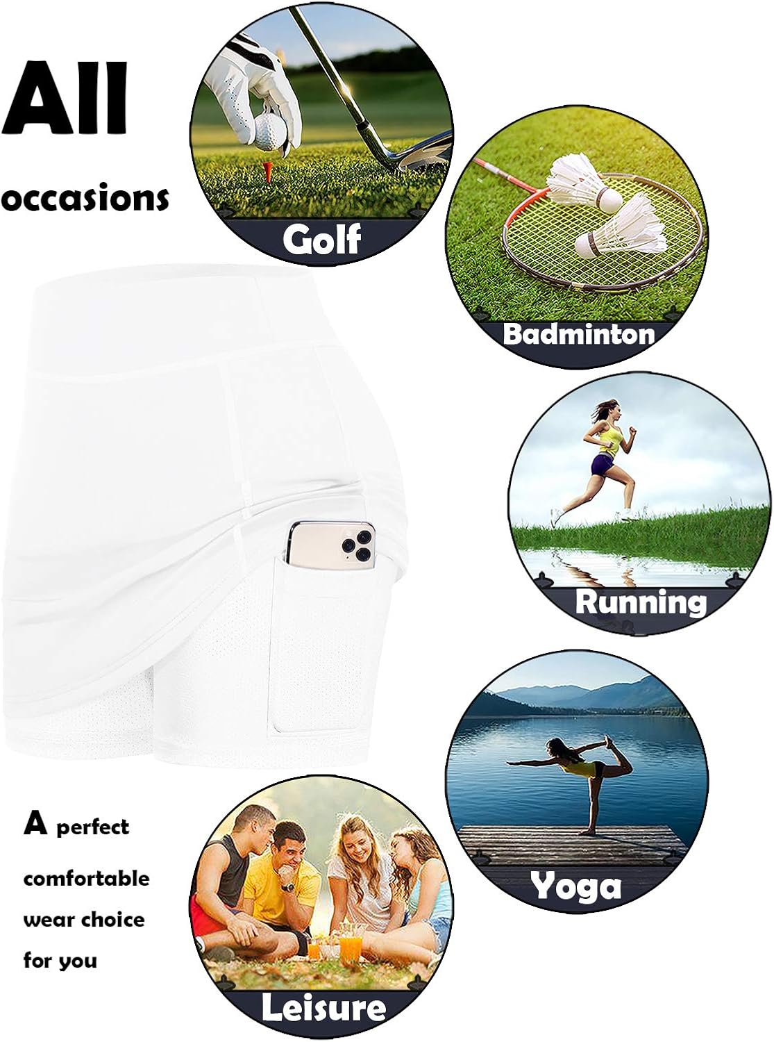 BLEVONH Women Tennis Skirts Inner Shorts Elastic Sports Golf Skorts with Pockets: Clothing