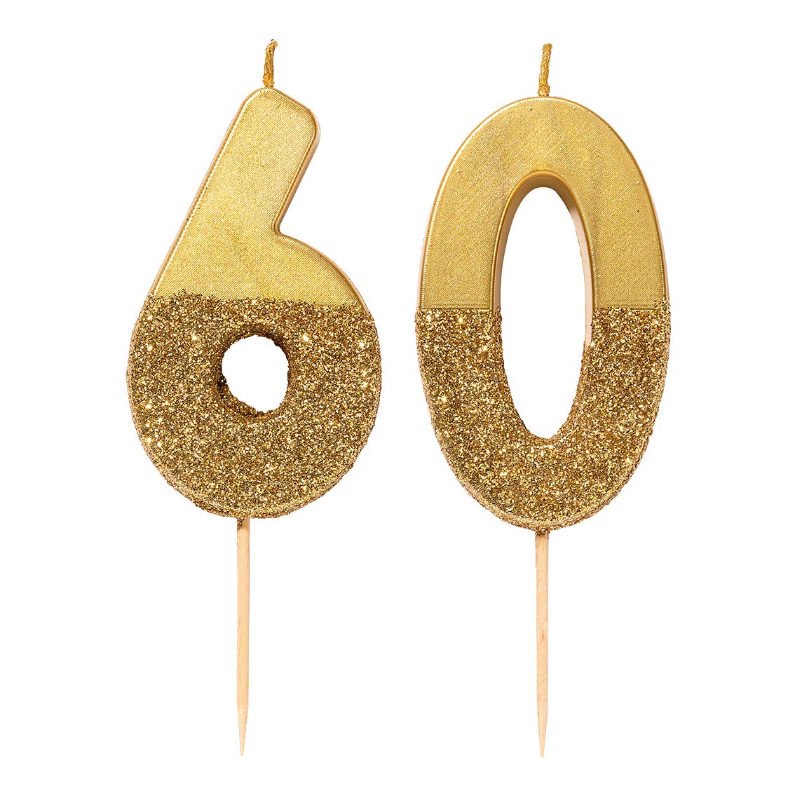 Talking Tables 60th Birthday Number Cake Candles Gold Dipped in Glitter