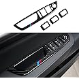 Car Window Lift Switch Trim Cover Sticker Carbon Fiber Decal fits for BMW X5 X6 E70 E71 2007-2014 Accessories - with Auto Folding Button-F15 F16 NOT FIT
