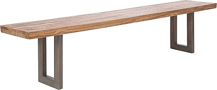 Kare Design Bank Factory Wood, Echtholz Sitzbank, Holzbank, Esstischbank, Esszimmerbank aus Massivholz, Massivholzbank aus Te
