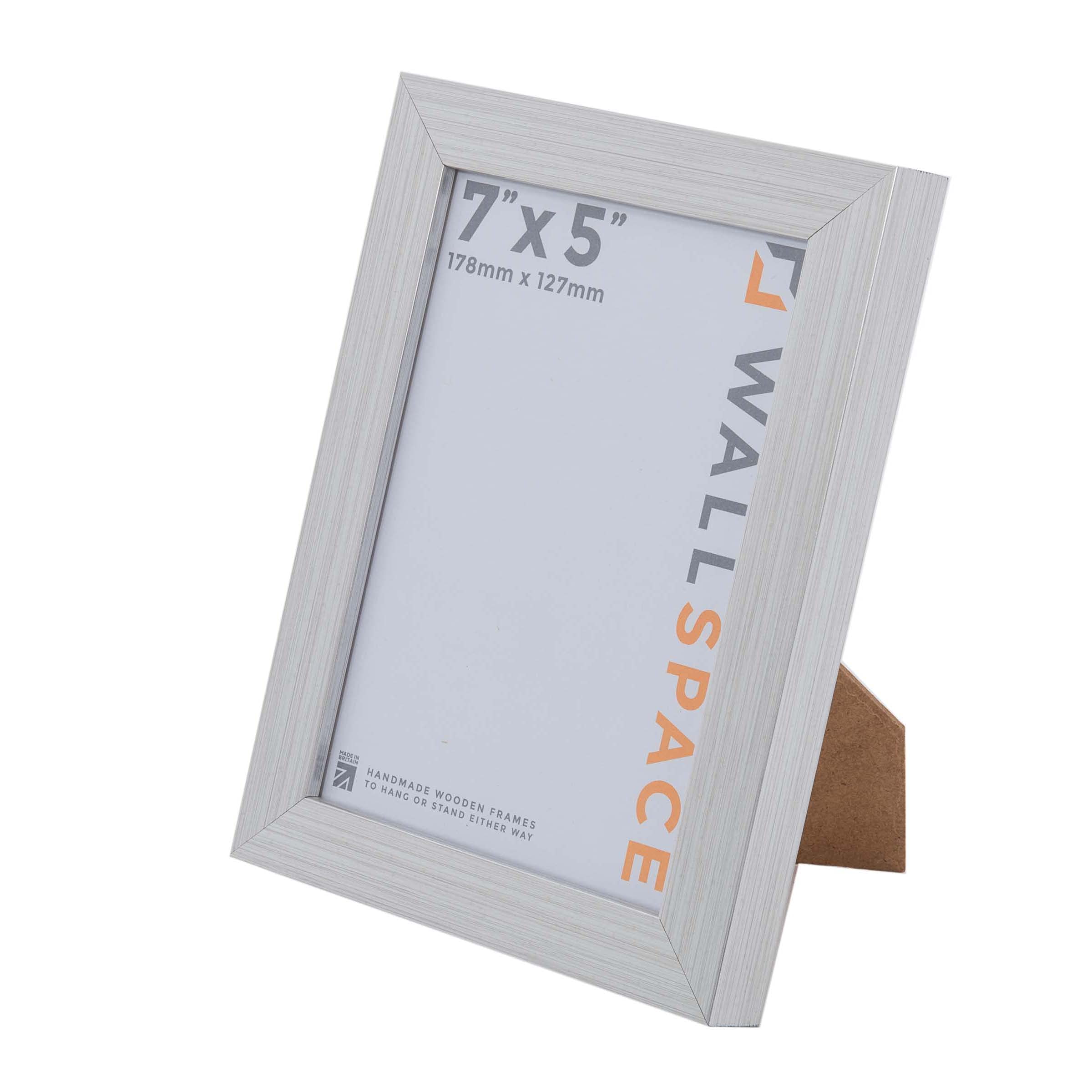 Wall Space 7x5 Silver Picture Frame | Silver 5x7 Photo Frame | 7 x 5 inch | 178x127mm | 17.8x12.7cm | Solid Wood Wooden with Real Glass | Handmade in UK
