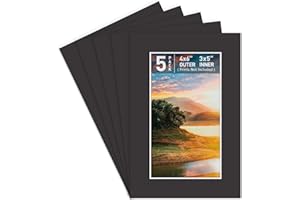 Golden State Art, Pack of 5, Pre-Cut 4x6 Picture Mats Bevel Edge 2.5x4.5 Opening for 3x5 Photos, Black