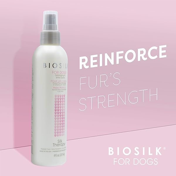 BIOSILK FOR DOGS SILK THERAPY DETANGLING PLUS SHINE MIST FOR DOGS | BEST DETANGLING SPRAY FOR ALL DOGS & PUPPIES FOR SHINY COATS AND DEMATTING | 8 OZ BOTTLE (PACKAGING MAY VARY),WHITE (PACK OF 1)