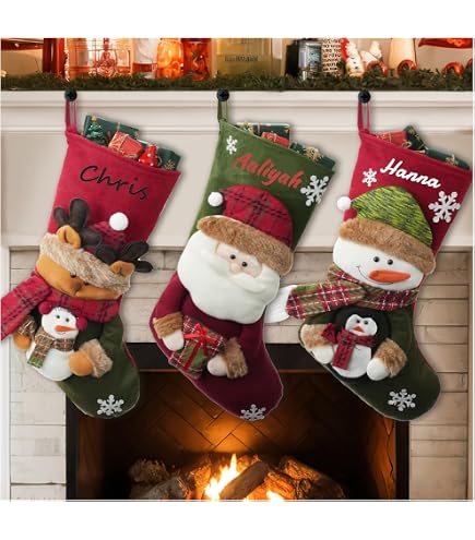 3-Pack Personalized Christmas Stockings - 18.5" Large Plush With Name Tags (Santa, Snowman, Reindeer) For Fireplace & Stairs - View #12