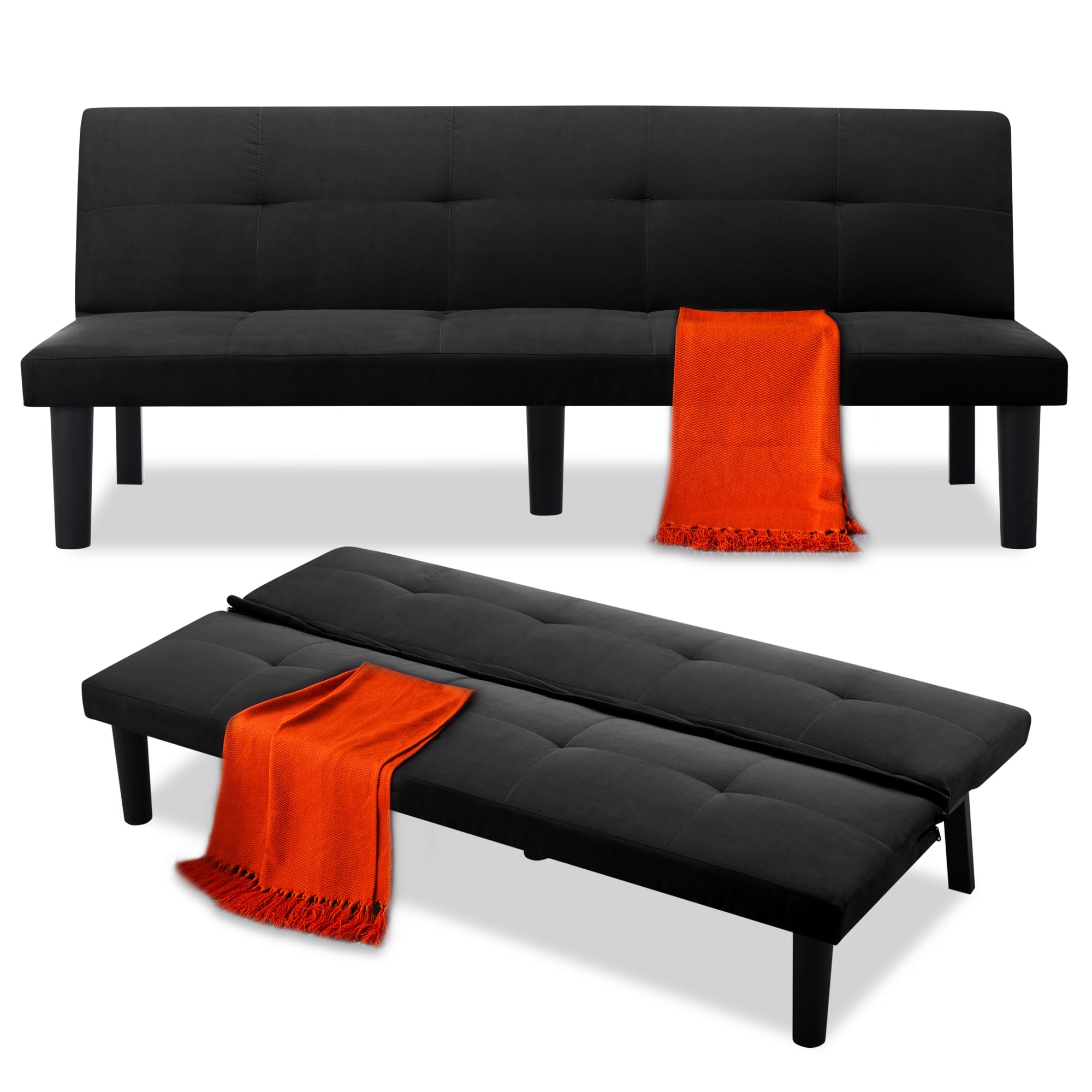 Photo 1 of ***PARTS ONLY***WRTEYEUI Convertible Sofa Bed Adjustable Couch Sleeper Folding Faux Suede Convertible Recliner Lounge Daybed for Living Room, Bedroom, Apartment, Office, Black, 68.9"x28.7"x28.7"